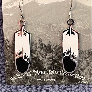 Silver With Enameled Bear Paw Print Feather Earrings